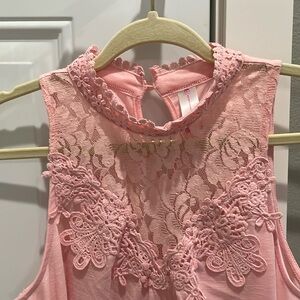 Lace embellished pink halter top